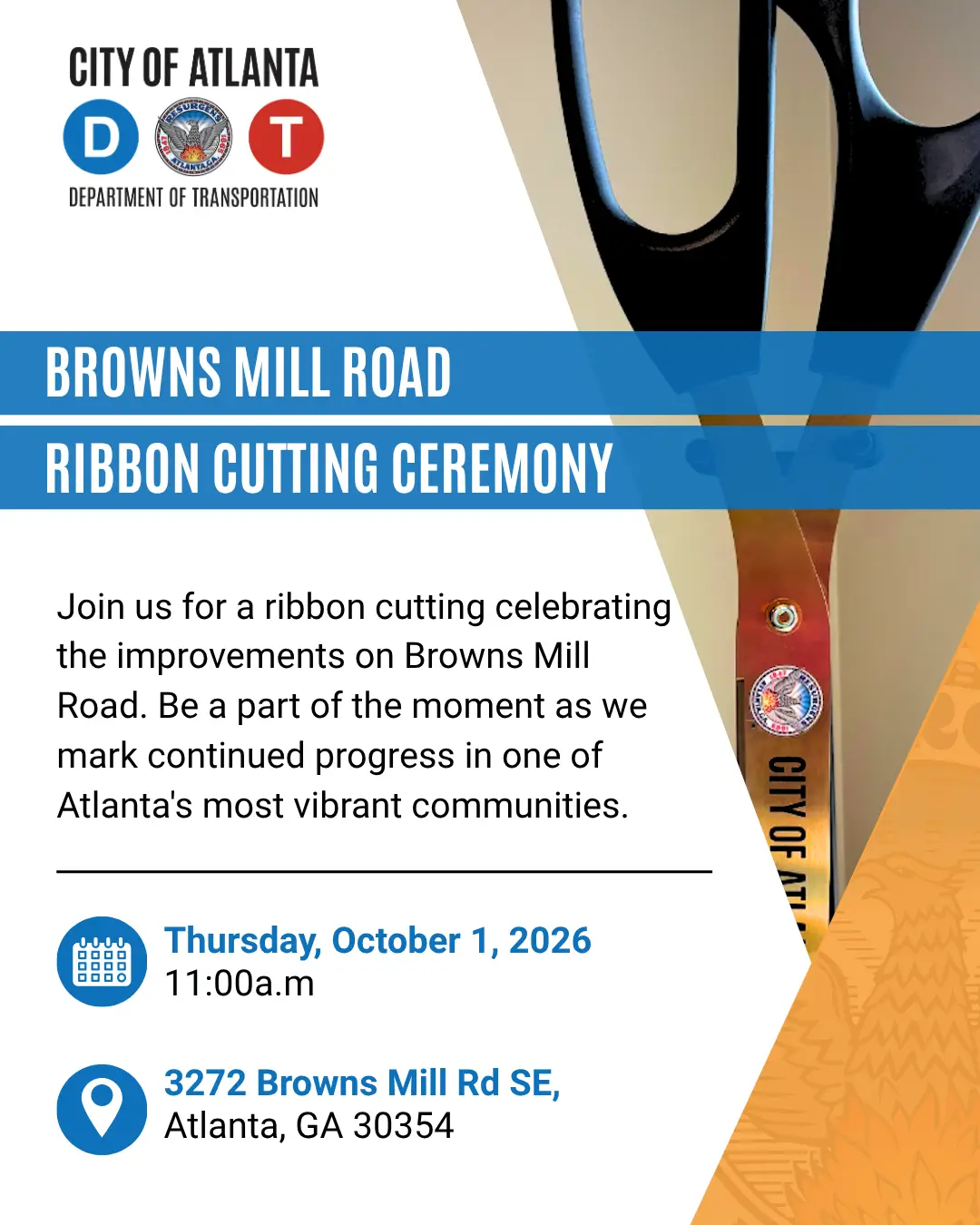 Browns Mill Road Ribbon Cutting Ceremony on October 1, 2026 at 11am.